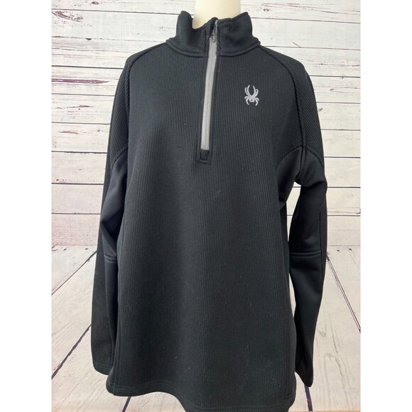 Spyder Sweater Mens‎ XL Extra Large Ski Jacket Black Pullover 1/2 Zip Knit Half - Picture 1 of 11